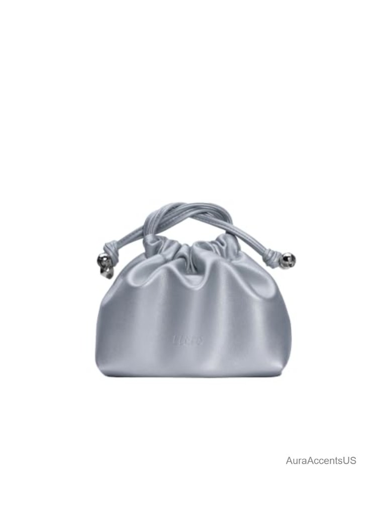 Daily Pouch Metallic Silver Evening Purse Vegan Leather Ruched Clutch Top